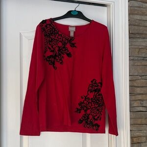 Chico's Vibrant Red Top with Black Embroidery
